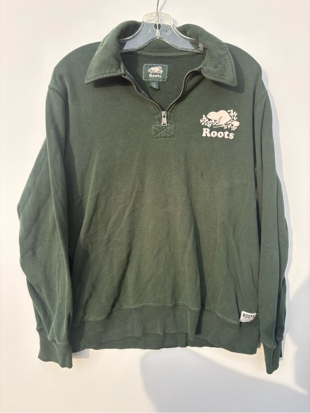 Roots Men's Quarter-Zip Sweater in Dark Green